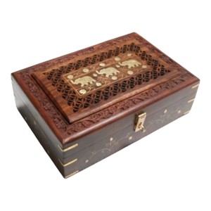 Hand Carved Foldable Wooden <b>Storage</b> <b>Box</b> Inlaid Elephant Jewelry Case Rectangle Organizer <b>for</b> Home <b>Decor</b> - Product Image 1
