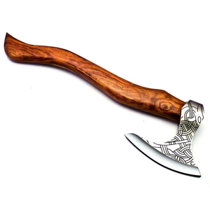 Hache Viking artisanale en acier à haute teneur en carbone de qualité industrielle, avec fourreau en cuir et manche en bois, idéale pour le camping, la chasse et la manutention du bois de chauffage - Product Image 5