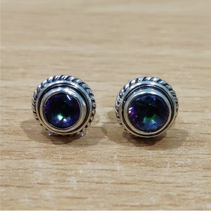 ต่างหูเงินแท้ 925 ประดับพลอยโทแพซสีมิสติกไฟร์ทรงกลม งานแฮนด์เมด เครื่องประดับคุณภาพสูง สำหรับใส่ทุกวัน - Product Image 2