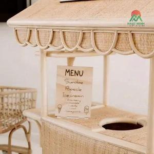 Rattan Ice Cream Cart Toy For Kids Rustic Design Durable Play Set With Menu <b>Board</b> And <b>Wheels</b> - Product Image 6