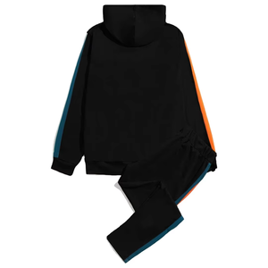 Chándal Unisex con Bloques de Color, con Capucha, Manga Larga, Estilo Deportivo, Corte Holgado, Negro, Naranja, Azul, Poliéster, Ropa de Otoño - Product Image 2