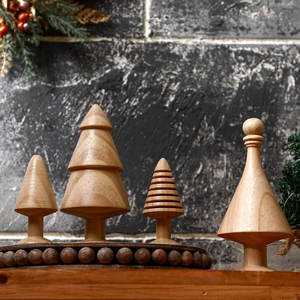Ensemble de 4 figurines d'arbre de Noël rétro en bois, décoration de table de Noël, décoration de table à manger - Product Image 6