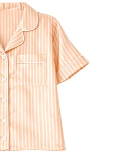 Ensemble de pyjama en satin rayé pêche personnalisé pour femme, manches courtes, boutonné, style soie, deux pièces, tenue de nuit, ensemble short de détente - Product Image 3