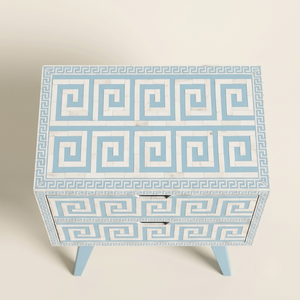 Elegante Mesita de Noche Moderna de Dos Cajones con Incrustaciones de Hueso, Mueble Multiusos para Sala de Estar y Dormitorio - Product Image 3