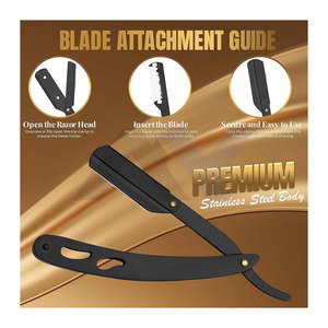 Traditional Straight Edge Razor Black Single Blade Barber Razor Classic Stainless Steel <b>Shaver</b> Shaving Smooth Precise Clean - Product Image 3