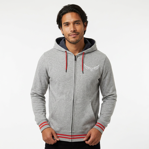 Sweat-shirt à capuche gris pour homme avec bordure rouge et poches avant, coupe classique, style décontracté, vêtement d'automne - Product Image 5