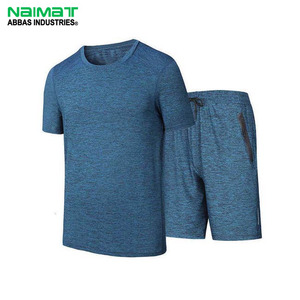 Conjunto Deportivo de Secado Rápido para Hombre, Transpirable, Color Azul Jaspeado, Camiseta de Gimnasio de Manga Corta y Pantalones Cortos Deportivos con Bolsillo con Cierre - Product Image 1