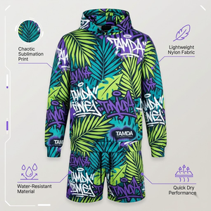 Ensemble veste et short en nylon imperméable personnalisé – Coupe-vent léger |   Ensemble de survêtement d'été avec sweat à capuche et short - Product Image 5