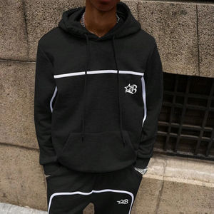 Conjunto Deportivo de Invierno Transpirable y Ligero, Talla Grande, Estampado, Diseño 2026, Sudadera con Capucha y Cordón Ajustable, Unisex, Negro, Dos Piezas - Product Image 1