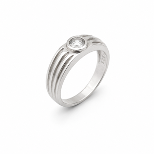 925 Sterling <b>Silver</b> Bezel Set Round Moissanite Ribbed Band <b>Ring</b> for <b>Men</b> Minimalist Wedding Engagement Daily Wear Jewelry Gift - Product Image 3
