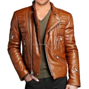 Streetwear Genuine Leather Jacket for Men Long Sleeve Slim Fit Leather Jackets Custom logo Motorcycle Cropped Leather Jackets - Product Image 1