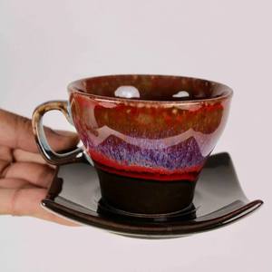 Juego de Té de Cerámica Rústica Esmaltada con Tetera, Tazas, Azucarera y Jarra para Crema en un Acabado Borgoña y Violeta Intenso - Product Image 3