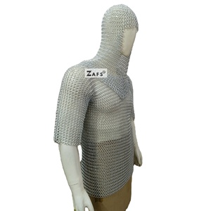 Haubert médiéval en aluminium avec capuche, mailles annelées de 10 mm, léger, pour reconstitutions historiques et costumes de cosplay - Product Image 4