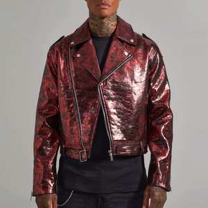URBANGAZER Men's 100% Polyester Thick Cotton-Filled Leather Jacket Stand Collar <b>Covered</b> <b>Button</b> Patchwork Design Windproof - Product Image 2