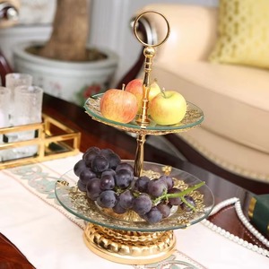 Three Tier Glass Serving Tray Stand Round Traditional Floral Design Gold Plated Decorative Wedding Use - Product Image 4