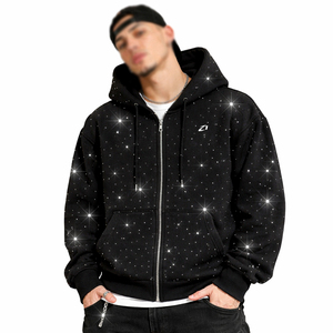 Sudaderas con cremallera y pedrería en toda la prenda, de algodón polar, estilo urbano, peso pesado 300g, personalizadas para hombre, venta al por mayor, corte oversize - Product Image 1