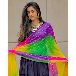 Conjunto de Traje de Chifón de Rayón Transpirable Azul Jade para Mujer con Dupatta Multicolor, Talla XS - Product Image 6