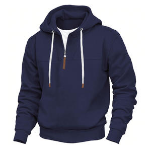 Men's Hooded Quarter <b>Zip</b> Sweatshirt Regular Fit Knitted Solid Color Casual Autumn <b>Hoodie</b> with <b>Pockets</b> - Product Image 4