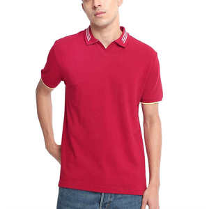 Polo à manches courtes rouge pour homme, en coton, décontracté, couleur unie, tricoté, coupe classique, respirant - Product Image 3