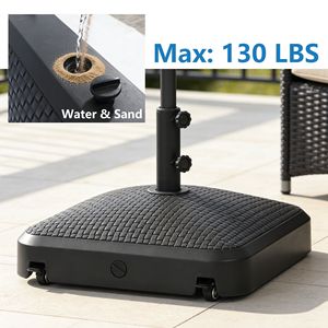 Base de parasol mobile robuste de 130 lb, remplissable d'eau et de sable, pour jardin, cour arrière, bord de piscine, noir - Product Image 3