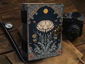 Herb Heritage Large Grimoire Floral Blue Leather Handmade <b>Journal</b> Flower Celestial Blank Spell <b>Book</b> Shadows Old Vintage Page - Product Image 6
