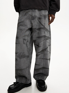 Pantalon en jean 100 % coton personnalisé, respirant, coupe droite ample, style streetwear, avec broderie et taille élastique – Vente en gros - Product Image 6