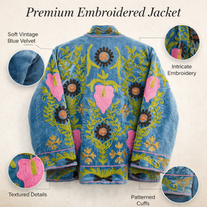 Blouson bomber brodé fait main pour femme, col montant, manches longues, doublure en coton, broderie artisanale - Product Image 2