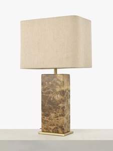 Luxury Brown Marble <b>Table</b> Lamp With Rectangular Stone Base Premium Linen Shade Sophisticated Ambient Lighting And Contemporary - Product Image 3