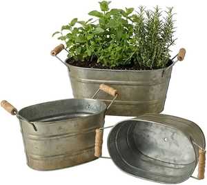 Maceta de Metal Galvanizado Rústica con Asas, Maceta Resistente para Jardín - Product Image 4