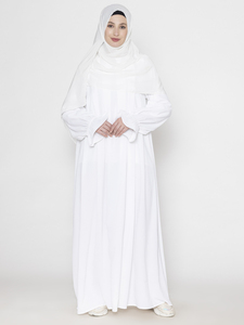 Premium White Polyester Long Sleeve <b>Abaya</b> and Khimar Set Featuring Delicate Pleating Details Modest Islamic Wedding <b>Dress</b> - Product Image 4