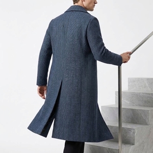 100% Wool <b>Waterproof</b> Overcoat-Dark Blue Herringbone Long Formal <b>Winter</b> <b>Coat</b> Customized Design <b>Coats</b> - Product Image 5