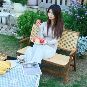 Chaise de camping pliante extérieure <span class=keywords><strong>double</strong></span> personne chaise de pique-nique de plage en bambou Portable fauteuil de loisirs en rotin PE - Product Image 3