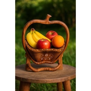 ตะกร้าผลไม้รูปแอปเปิ้ลทำมือจากไม้ชีแชมพร้อมหูจับ - ขายส่ง - Product Image 1