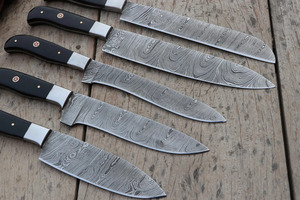 Juego de Cuchillos de Cocina de Acero de Damasco, 5 Piezas, Mango de Resina Negra, Juego de Cuchillos Profesionales para Chef con Bolsa de Cuero Enrollable, Fabricante - Product Image 6
