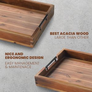 Wooden Rectangle <b>Storage</b> <b>Tray</b> With Gold Handles Minimalist Design For Table Use Easy To Clean Varnished Finish Single Tier - Product Image 5