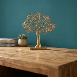 Golden Aluminium Tree Sculpture <b>Decorative</b> Tree of Life Metal Figurine Artistic Tabletop Showpiece for Living Room Office <b>Shelf</b> - Product Image 6