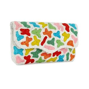 Pochette brodée à la main, motif étoile multicolore, en soie rectangulaire, élégante pour soirées et fêtes, pour femmes - Product Image 1