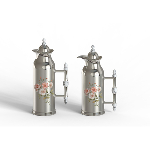 Thermos portable en acier inoxydable avec motif floral et poignée en bois, isolé pour la cuisine et la table - Product Image 2