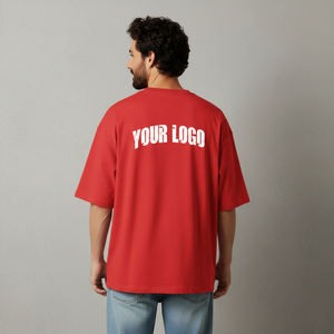 Nouveau style T-shirts formels pour hommes 100% Coton peigné à grammage élevé, de luxe, couleur rouge unie, coupe oversize, effet vintage délavé, avec motifs graphiques, vente en gros - Product Image 3