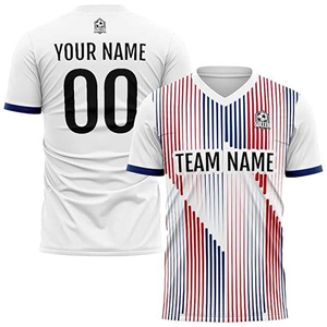 เสื้อฟุตบอลคุณภาพสูงแบบ OEM สั่งทำพิเศษ ลายทาง คอวี แขนสั้น ระบายเหงื่อได้ดี สำหรับทีมผู้ใหญ่ ทั้งชายและหญิง - Product Image 1