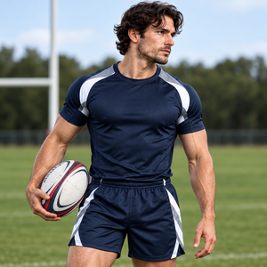Men's Navy Blue Quick Dry Board <b>Shorts</b> With White Side Stripes Mid Waist Elastic Closure Casual Sport <b>Shorts</b> - Product Image 3