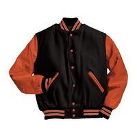 Jaket Varsity Merah Unisex Lengan Putih Kancing Depan Model Regular Fit Bahan Poliester/Katun Tahan Angin Ramah Lingkungan Gaya Preppy