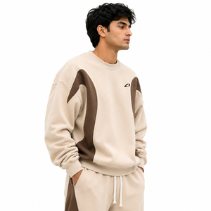 Ensemble de survêtement 2 pièces en molleton de coton, sweat-shirt à col rond et pantalon ample, style décontracté urbain, marque privée, vente en gros - Product Image 3