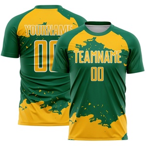 Maillot de football vert et jaune de qualité supérieure, tissu respirant en maille à l'aspect œil-de-perdrix, évacuation de l'humidité, personnalisable avec nom, numéro et logo de l'équipe - Product Image 2