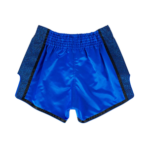 Shorts de Muay Thai de haute qualité, nouveaux, en satin bleu, shorts de kickboxing, coupe ajustée, shorts de boxe, vêtements d'entraînement, fabricant OEM. - Product Image 2