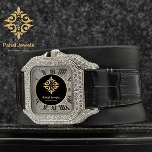 Montre mécanique de luxe avec incrustation de diamants, cadran carré de 38 mm, chiffres romains, bracelet en cuir de 20 mm, réserve de marche, montre-bracelet pour femme - Product Image 2