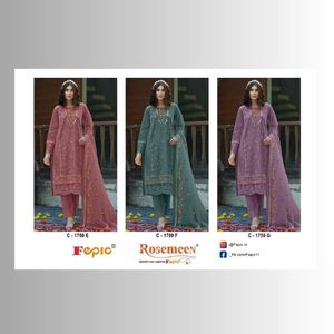 Traje Étnico de Invierno Semisellado con Apliques Bordados, Top de Organza, Pantalón de Santoon y Dupatta, Venta al Por Mayor por Aarika Textile - Product Image 6