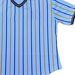 เสื้อเบสบอลลายทางสีขาว SGRho แบบกำหนดเองสำหรับผู้หญิง |   เสื้อเจอร์ซีย์คอวีของชมรมเอสจีโร่ |   โพลีเอสเตอร์ 100% ระบายอากาศได้ดี - Product Image 2