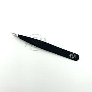 <b>Black</b> Matte Pointed Tip Tweezer With <b>Heart</b> At Handle Stainless Steel Beauty Instrument Customized Logo Printing - Product Image 3