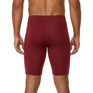 Short de compression uni bordeaux taille mi-haute élastique séchage rapide sportif longueur Bermuda tricoté Spandex Polyester athlétique entraînement S - Product Image 3
